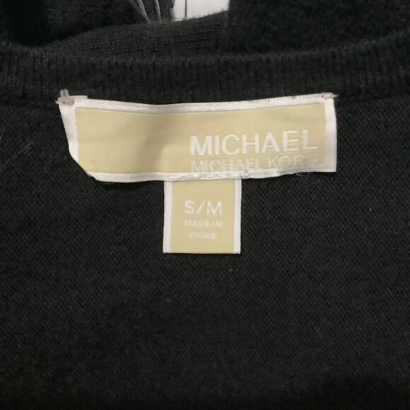 Michael Michael Kors Black Knit Poncho Sweater Boho Fringe Hem Women S/M Staple - Picture 2 of 9